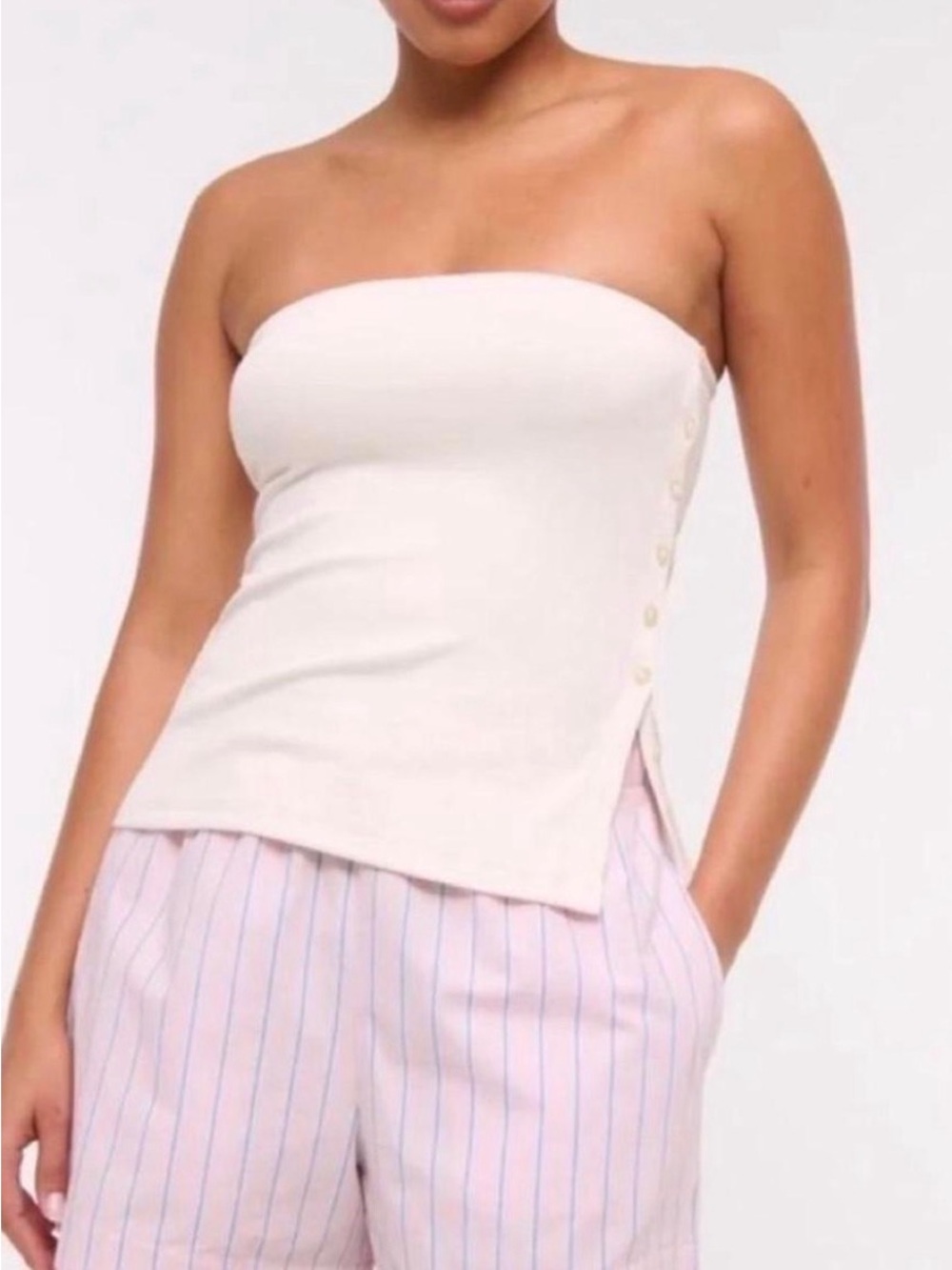Abercrombie & Fitch Cream Strapless Tube Top with Side Buttons